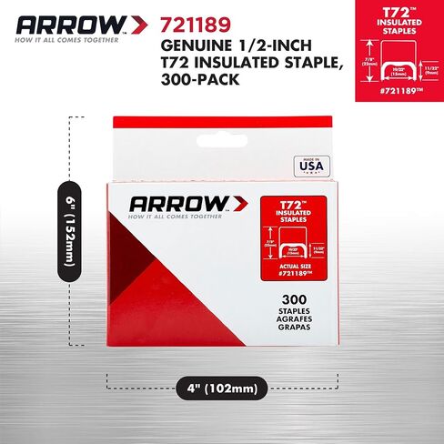 Arrow 721189 T72 Heavy Duty Steel Insulated Staples for Installing Cable/Wiring, 11/32-Inch Leg Length, 19/32-Inch Crown, 300-Pack in Saudi Arabia