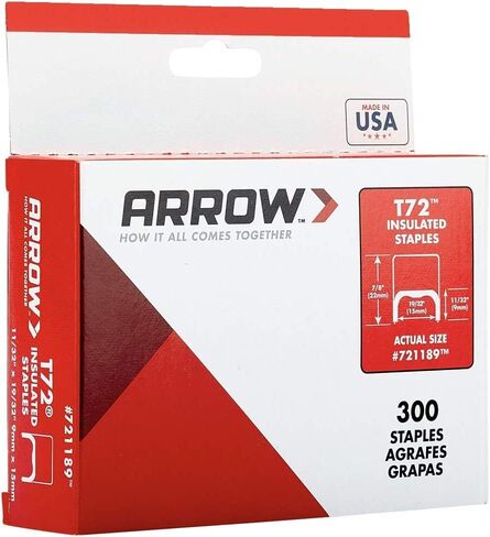 Arrow 721189 T72 Heavy Duty Steel Insulated Staples for Installing Cable/Wiring, 11/32-Inch Leg Length, 19/32-Inch Crown, 300-Pack in Saudi Arabia
