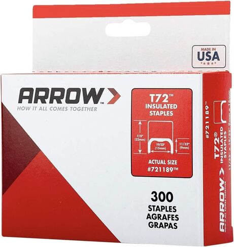 Arrow 721189 T72 Heavy Duty Steel Insulated Staples for Installing Cable/Wiring, 11/32-Inch Leg Length, 19/32-Inch Crown, 300-Pack in Saudi Arabia