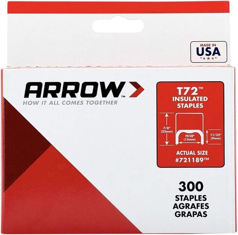 Arrow 721189 T72 Heavy Duty Steel Insulated Staples for Installing Cable/Wiring, 11/32-Inch Leg Length, 19/32-Inch Crown, 300-Pack in Saudi Arabia
