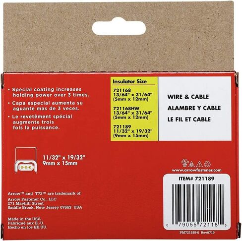 Arrow 721189 T72 Heavy Duty Steel Insulated Staples for Installing Cable/Wiring, 11/32-Inch Leg Length, 19/32-Inch Crown, 300-Pack in Saudi Arabia