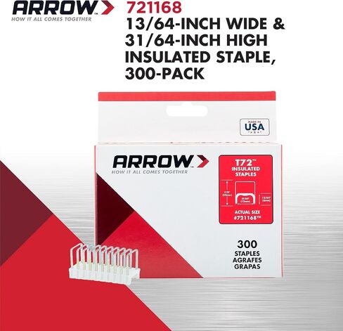 Arrow 721189 T72 Heavy Duty Steel Insulated Staples for Installing Cable/Wiring, 11/32-Inch Leg Length, 19/32-Inch Crown, 300-Pack in Saudi Arabia