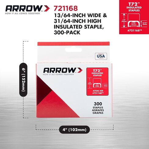 Arrow 721189 T72 Heavy Duty Steel Insulated Staples for Installing Cable/Wiring, 11/32-Inch Leg Length, 19/32-Inch Crown, 300-Pack in Saudi Arabia
