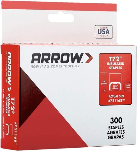 Arrow 721189 T72 Heavy Duty Steel Insulated Staples for Installing Cable/Wiring, 11/32-Inch Leg Length, 19/32-Inch Crown, 300-Pack in Saudi Arabia