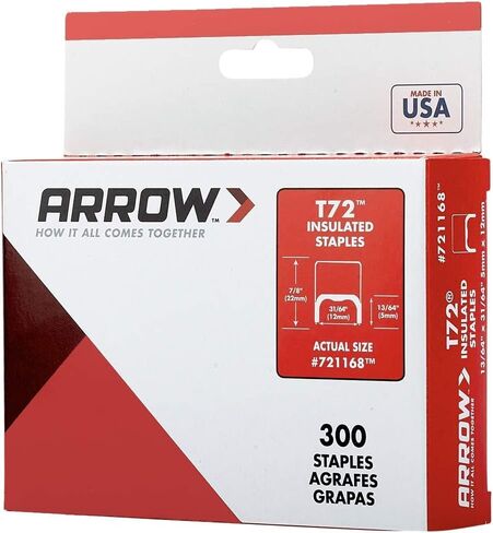 Arrow 721189 T72 Heavy Duty Steel Insulated Staples for Installing Cable/Wiring, 11/32-Inch Leg Length, 19/32-Inch Crown, 300-Pack in Saudi Arabia