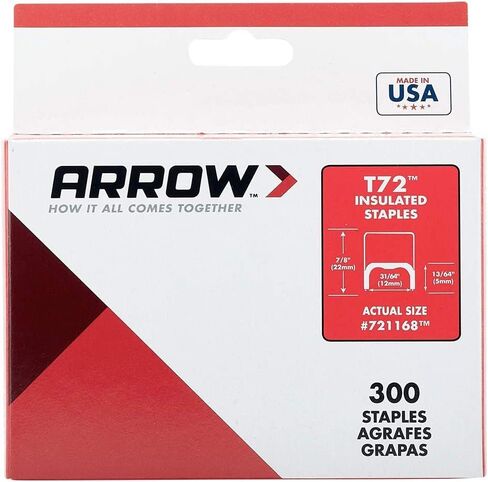 Arrow 721189 T72 Heavy Duty Steel Insulated Staples for Installing Cable/Wiring, 11/32-Inch Leg Length, 19/32-Inch Crown, 300-Pack in Saudi Arabia