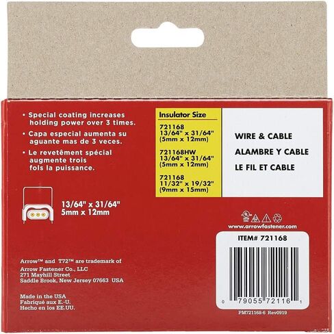 Arrow 721189 T72 Heavy Duty Steel Insulated Staples for Installing Cable/Wiring, 11/32-Inch Leg Length, 19/32-Inch Crown, 300-Pack in Saudi Arabia