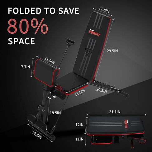 Adjustable Weight Bench for Home Gym Foldable Incline Decline Workout Bench Press for Full Body Strength Training Bench Supports up to 800lbs with Two Exercise Bands for Press Sit up Bench in Kuwait