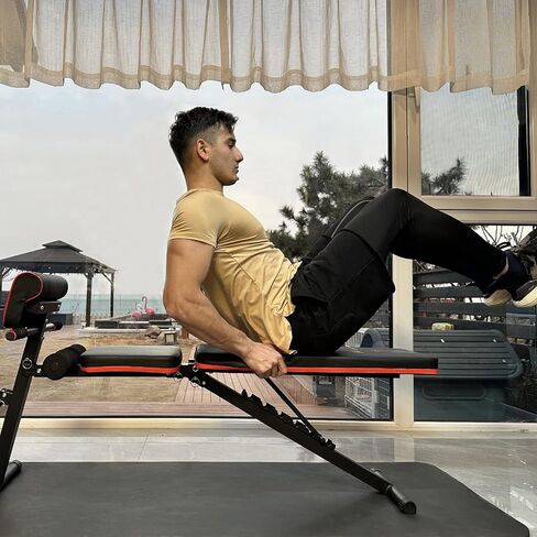 Adjustable Weight Bench for Home Gym Foldable Incline Decline Workout Bench Press for Full Body Strength Training Bench Supports up to 800lbs with Two Exercise Bands for Press Sit up Bench in Kuwait