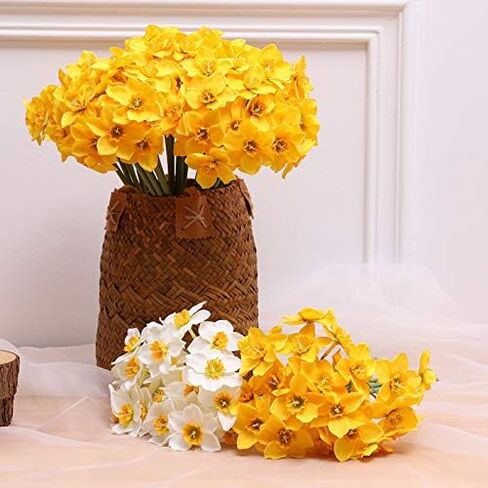 Tinsow زهور النرجس البري الاصطناعية 15.8 بوصة نرجس الربيع زهرة الحرير وهمية ترتيب زهرة لديكور المنزل الزفاف (أصفر، 12) in Kuwait