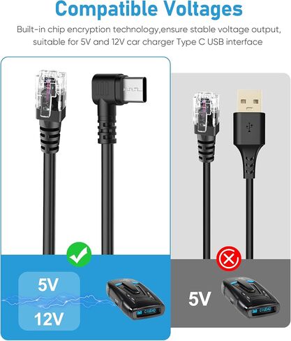 PD3.0 Radar Detector Cable, with Type-C to RJ11 Plug ,Replacement Radar Detectors Power Cable,for Escort Passport 9500i MAX360 Uniden R1 R3 DFR8 DFR9 Radenso XP Beltronics STI Radar Detector and more | Compatible with Escort Passport 9500i, MAX360, Uniden in Kuwait