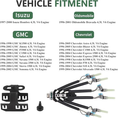 FJ503 Spider حاقن الوقود 6 أسطوانة بديلة لسيارة Chevy Express Silverado P30 K1500 GMC Savana Jimmy شيفروليه Oldsmobile Bravada Isuzu 4.3L V6 مع دعامة، OE # 17113673 FJ10565 19210688 in Saudi Arabia