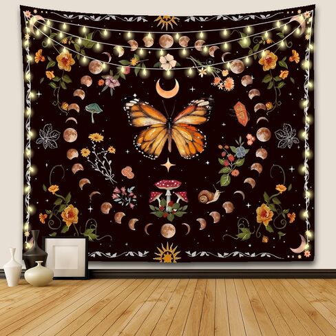 Nature Plant Butterfly Tapestry, Moon Phase Tapestries Aesthetic Flower Decor Wall Hanging for Bedroom Home Dorm(Butterfly moon phase, 51.2 inches x 59.1 inches) in Saudi Arabia