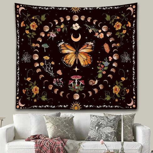 Nature Plant Butterfly Tapestry, Moon Phase Tapestries Aesthetic Flower Decor Wall Hanging for Bedroom Home Dorm(Butterfly moon phase, 51.2 inches x 59.1 inches) in Saudi Arabia