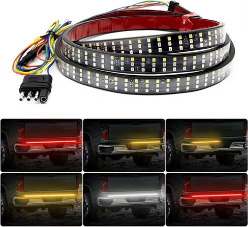 شريط ضوء الباب الخلفي 60 بوصة شريط ضوء خلفي ثلاثي الصف لمقطورة الالتقاط SUV RV Van وظيفة كاملة فرامل حمراء بيضاء عكسية كهرمانية إشارة الانعطاف ضوء فلاش مزدوج بدون تثبيت الحفر (60 بوصة) in Kuwait