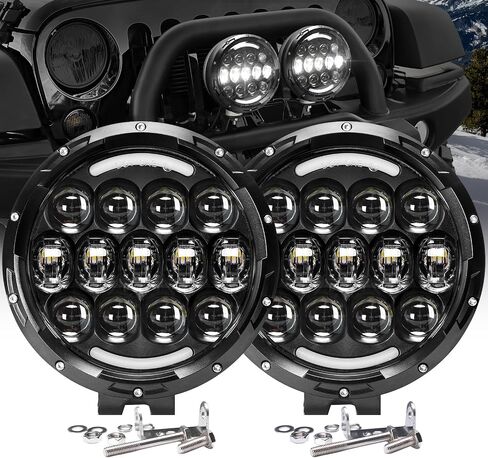 مصابيح عمل LED من AUDEXEN، 7 بوصة 105 وات، شريط إضاءة LED دائري، شعاع عالٍ/منخفض DRL مع دعامة تثبيت قابلة للتعديل متوافقة مع مصباح القيادة Jeep Off Road 4WD Truck SUV UTV ATV، قطعتان in Kuwait