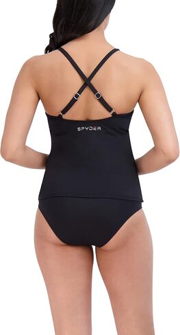 Spyder Women's High Neck Tankini Tummy Control Quick Dry Removable Cup Adjustable Strap Mid Rise Bottom Swimsuit Set in Saudi Arabia