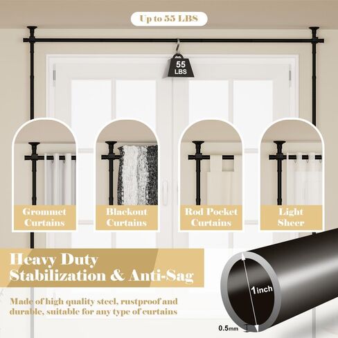 Kokorona Room Divider Curtain Rod, Vertical Tension Rod, No Drilling Floor to Ceiling Freestanding Curtain Rod Damage Free, 28-74inch(W) 4-10ft(H) Expandable Curtain Divider Stand for Room Separation in Saudi Arabia