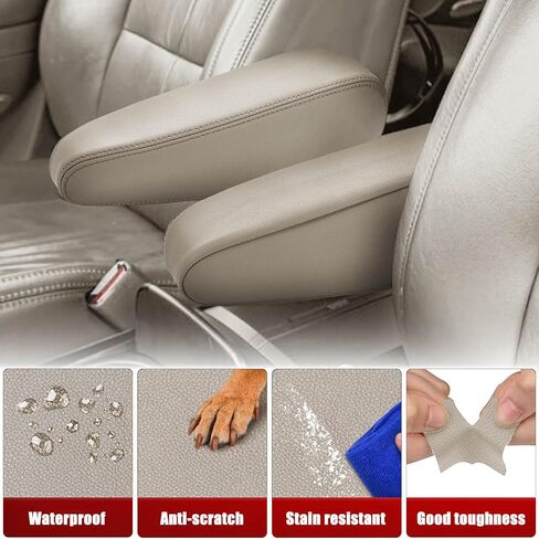 غطاء مسند ذراع مقعد السيارة لسيارة Lexus GX470 2003 2004 2005 2006 2007 2008 2009، إكسسوارات داخلية من جلد الفينيل، غطاء غطاء وحدة التحكم بمسند الذراع مع تصميم شريط مطاطي، زوج واحد (أسمر عاجي) in Kuwait
