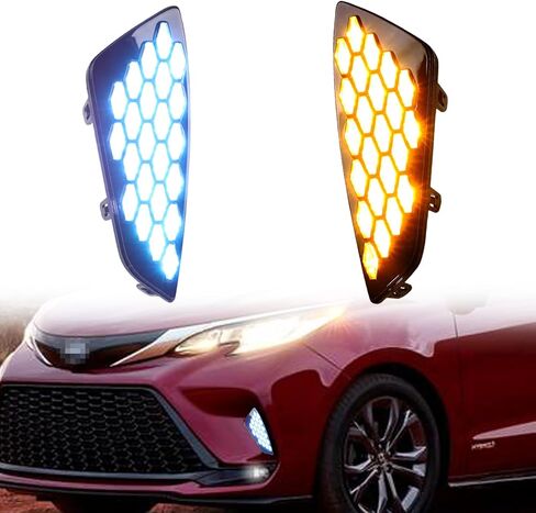 Switchback أبيض / كهرماني / أزرق DRL LED مصباح ضباب أمامي أثناء النهار يعمل بميزة إشارة الانعطاف فلاش المتسلسل المتوافقة مع ملحقات Toyota Sienna XSE 2021 2022 (ضوء الضباب الأمامي) in Saudi Arabia
