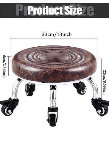 Low Stool with Wheels, Roller Seat Short Rolling Stools with Universal Swivel Caster Wheels Leather Little Low Small Stools on Wheels for Home Garage to sit on- Brown in Kuwait
