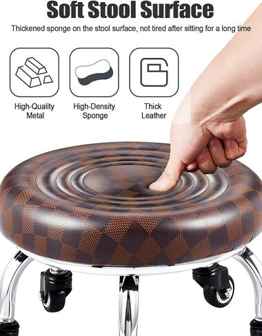 Low Stool with Wheels, Roller Seat Short Rolling Stools with Universal Swivel Caster Wheels Leather Little Low Small Stools on Wheels for Home Garage to sit on- Brown in Kuwait
