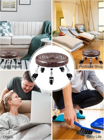 Low Stool with Wheels, Roller Seat Short Rolling Stools with Universal Swivel Caster Wheels Leather Little Low Small Stools on Wheels for Home Garage to sit on- Brown in Kuwait