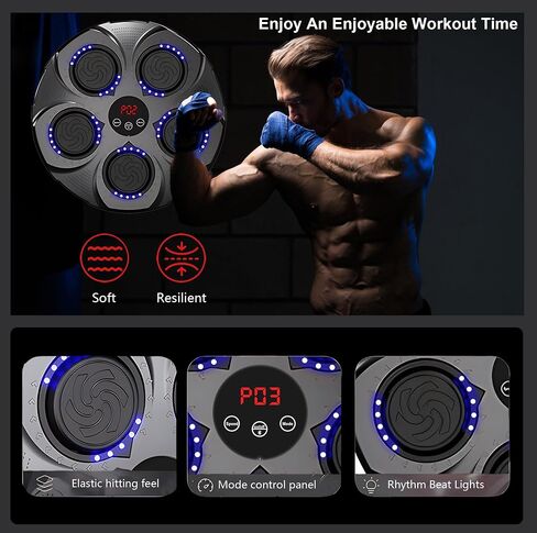 Smart Music Boxing Machine with Gloves, Wall Mounted Bluetooth Boxing Equipment Punching Pads with LED Light & Speaker for Adults & Kids Home Boxing Training Exercises in Saudi Arabia