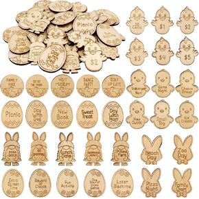 36 Pieces Easter Basket Egg Tokens Easter Reward Tokens Easter Egg Tokens Easter Egg Fillers with 36 Different Engraved Sayings 7 Different Colorful Designs for Easter Day