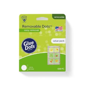 Glue Dots, Removable Dots Value Pack, Double-Sided, 1/2", .5 Inch, 600 Dots, DIY Craft Glue Tape, Sticky Adhesive Glue Points, Liquid Hot Glue Alternative, Clear