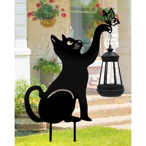 Solar Lights Outdoor Garden Decor - Black Cat Figurine Light Stake with Butterfly Decorative Metal Housewarming Ornament for Yard Pathway Lawn Patio – Unique Gift Ideas for Christmas