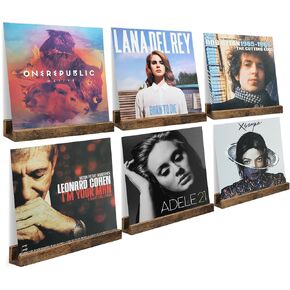 Vinyl Record Shelf Wall Mount, 6 Pack 12 inch Album Record Holder Display, Wood Floating Shelves for Wall Decor, Album Shelves, Kids Bookshelf, Magazine Rack, Walnut