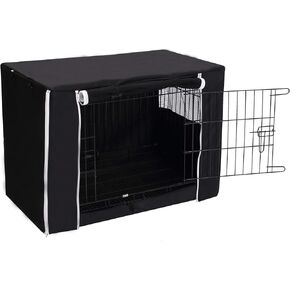 Geyecete Dog Crate Cover - Dog cage Covers Universal Fit for 24-48Inch Wire Dog cage, Lightweight Polyester Fabric, Breathable Double Door Dog Cage Cover-Black-30 Inch
