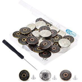 30pcs Pants Buttons Replacement Jeans Buttons 20mm Metal Trouser Buttons for Jeans Repair Buttons Replacement Buttons for DIY Jeans (30pcs)