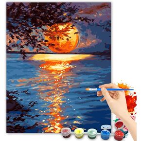 ShengDexin Paint by Numbers Kit for Adults, Beginner Moon Adult Paint by Number Kits On Canvas Adults' Paint-by-Number Kits DIY Oil Painting Kits for Gift Home Wall Decor 16x20 Inch