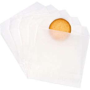 Quotidian White Flat Medium Wax Glassine Paper Bags 4" x 6" (10 x 15.2cm) Pack of 100 - Buffet Craft Supplies Business Favors Petals Seeds