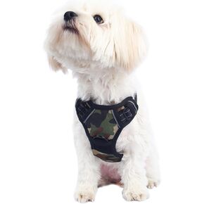 Dog Harness，Adjustable Soft Padded Dog Vest, The Dog Harness Vest with a Safety Buckle is Easy to wear，Breathable Nylon Dog Harness has a Ring Buckle on The Front Chest、Back（Flower Camo XL