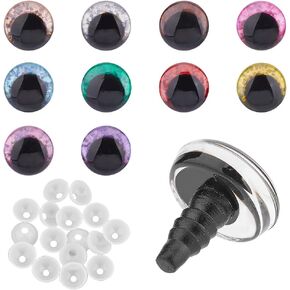 SUPERFINDINGS 40 Sets 10 Colors 18mm 3D Glitter Safety Eyes Round Craft Crochet Eyes with Washers Stuffed Animal Eyes for DIY of Puppet Bear Plush Animal Christmas Decoration