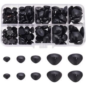 GOMAKERER 150 Pcs 5 Sizes Triangle Crafting Noses, Black D Shape Plastic Dog Safety Noses Teddy Bear Noses Doll Making Supplies Puppy Nose for Stuffed Animals Making