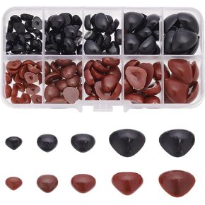 Gomakerer 150 pcs 5 أحجام مثلث صياغة أنوف ، أسود د شكل سلامة الكلاب البلاستيكية أنوف دمية دمية دمية صنع أنف جرو للحيوانات المحنطة