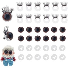 SUPERFINDINGS 12 Sets Safety Eyes with Eyelashes 15mm Safety Eyes Crochet Stuffed Animal Eyes Glitter Safety Eyes for Amigurumi Plastic Eyes for Bear Dog Rabbit Puppet Plush Animal Making