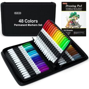 Shuttle Art 60 Colors Permanent Markers, Fine Point, Assorted Colors, Works on Plastic,Wood,Stone,Metal and Glass for Doodling, Coloring, Marking