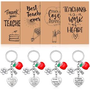 8 Pcs Teacher Appreciation Gift Set Teacher Week Keychains Motivational Notebook Mini Journal Notepads Thank You Gift for Women Christmas(Heart)