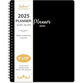 2025 Planner - Planner 2025 Weekly and Monthly, Jan. 2025 - Dec. 2025, 8" x 10", Planner with Tabs, Thick Paper, Spiral Binding, Classic Black