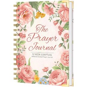 Spiral Prayer Journal for Women, 52 Weeks Bible Journal, Christian Art Gifts Notebook with Verse Inspirational Writing, Guided Journal, Devotional Reflections for Bible Study, 8.3" x 6.3" （Flower）