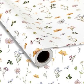 JarThenaAMCS Wildflower Wrapping Paper -Mini Roll- 17 Inch x 32.8Ft Floral Gift Wrap Paper Decorative Art Paper for Spring Wedding Birthday Baby Shower DIY Crafts