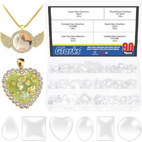 Glarks 110pcs 10/15/20/25/30mm Square Clear Glass Dome Cabochons Set, Flat Back Glass Cabochon Tiles for Photo Pendant Jewelry Craft Making in Kuwait