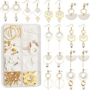 SUNNYCLUE 1 Box DIY 10 Pairs Geometric Hollow Earring Making Starter Kit Shell Ring Round Square Star Triangle Charm Connector Earring Stud Hooks Jewelry Making Supplies Craft Silver, Instruction