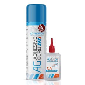 Adhesive Guru CA Glue with Activator (4 x 4.5 oz - 2 x 16.9 fl oz) CA Glue for Woodworking with Microtips, Cyanoacrylate Super Glue for Plastic, Glass, Ceramic, DIY, 3D Printing (2 Pack)