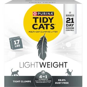 Purina Tidy Cats LightWeight, Low Dust, Clumping Cat Litter Odor Control 24/7 Performance Multi Cat Litter - 17 lb. Box
